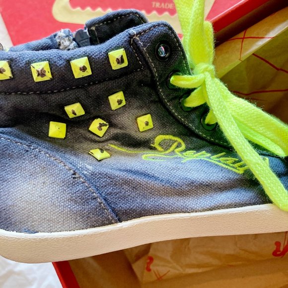 Replay & Sons size 34 EU distressed denim studded SOUTHFELDS mid canvas sneaker - Picture 6 of 7